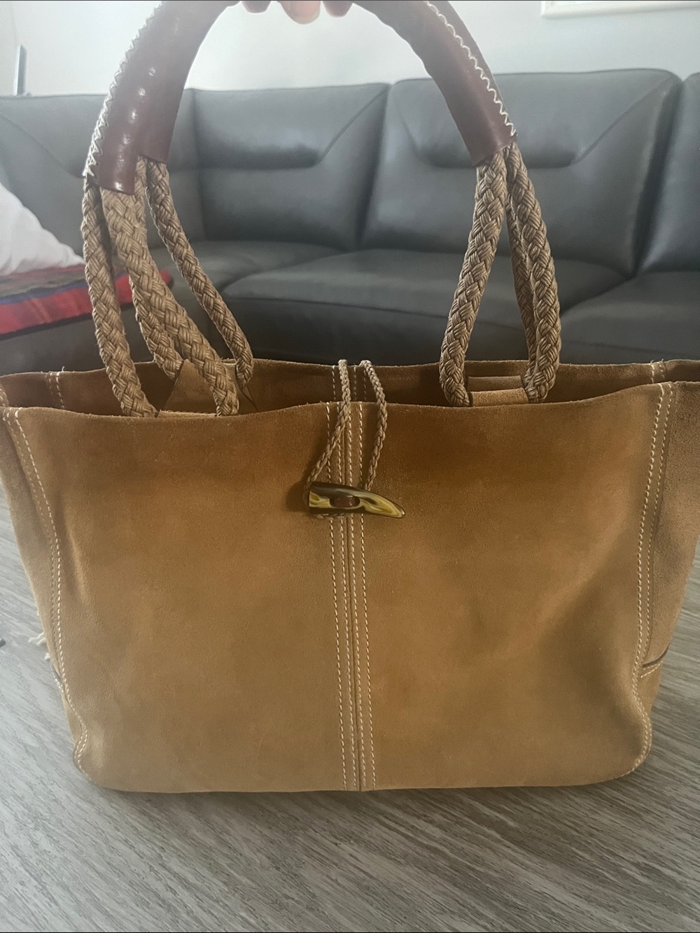 Vintage Y2K Hype Suede Shoulder Bag | Leather Handles | True Vintage